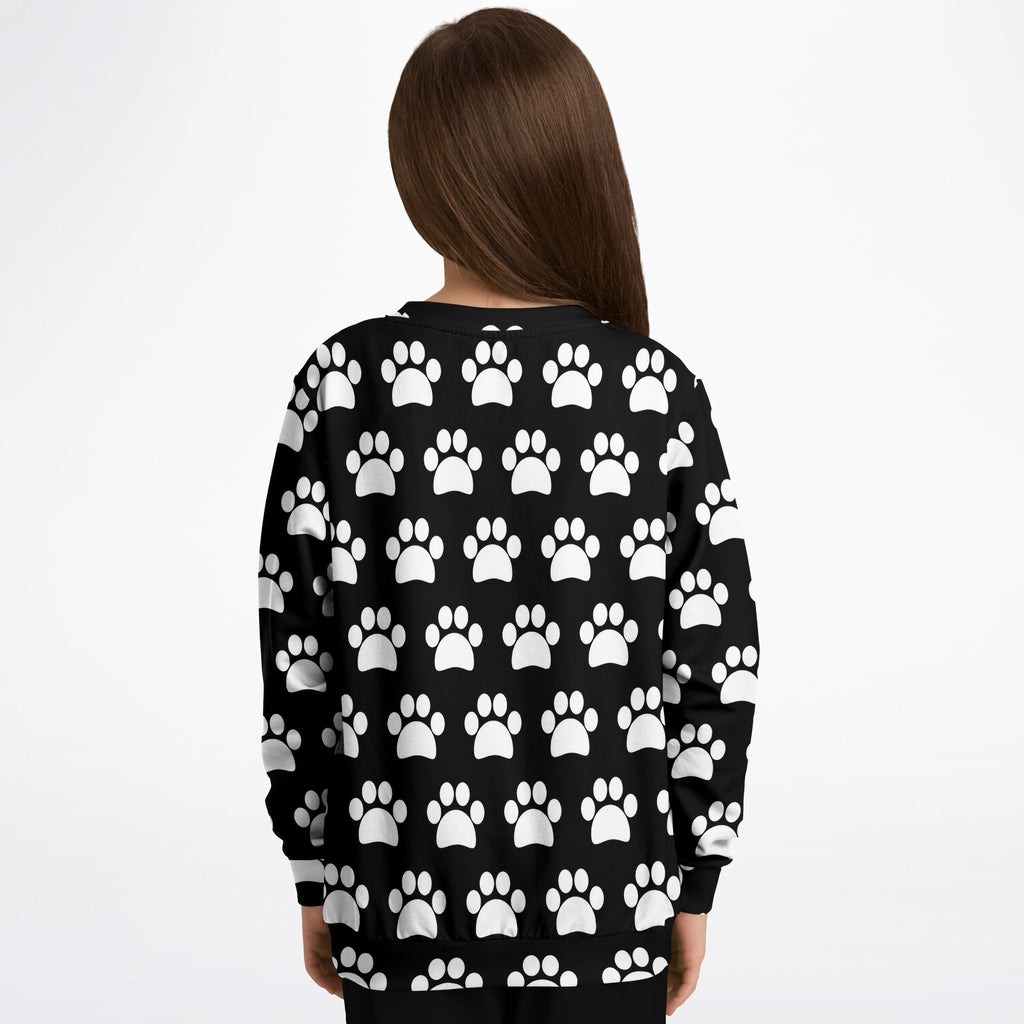 Kids Black Paw Print Sweatshirt – Ultra Soft & Stretchy, Cozy Fleece or Lightweight Sports Fabric Sweatshirt – Ultra Soft & Stretchy, Cozy Fleece or Lightweight Sports Fabric