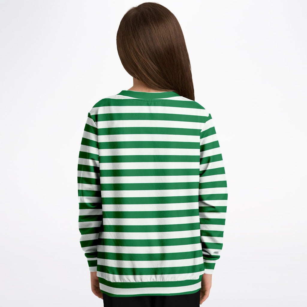 Kids Green Christmas Striped Sweatshirt – Ultra Soft & Stretchy, Cozy Fleece or Lightweight Sports Fabric Sweatshirt – Ultra Soft & Stretchy, Cozy Fleece or Lightweight Sports Fabric