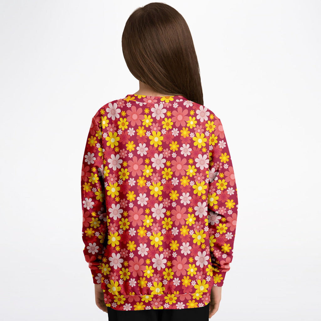 Kids Red Floral Sweatshirt – Ultra Soft & Stretchy, Cozy Fleece or Lightweight Sports Fabric Sweatshirt – Ultra Soft & Stretchy, Cozy Fleece or Lightweight Sports Fabric