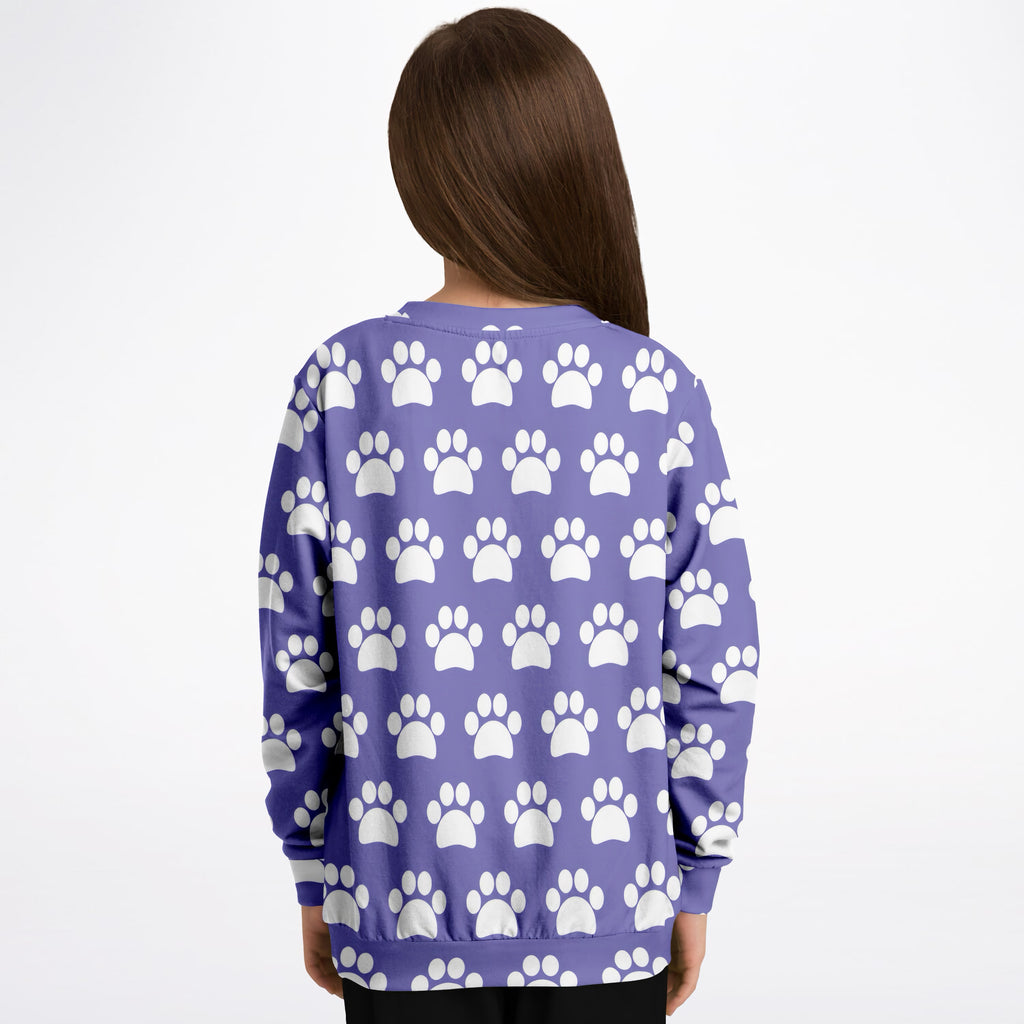 Kids Purple Paw Print Sweatshirt – Ultra Soft & Stretchy, Cozy Fleece or Lightweight Sports Fabric Sweatshirt – Ultra Soft & Stretchy, Cozy Fleece or Lightweight Sports Fabric