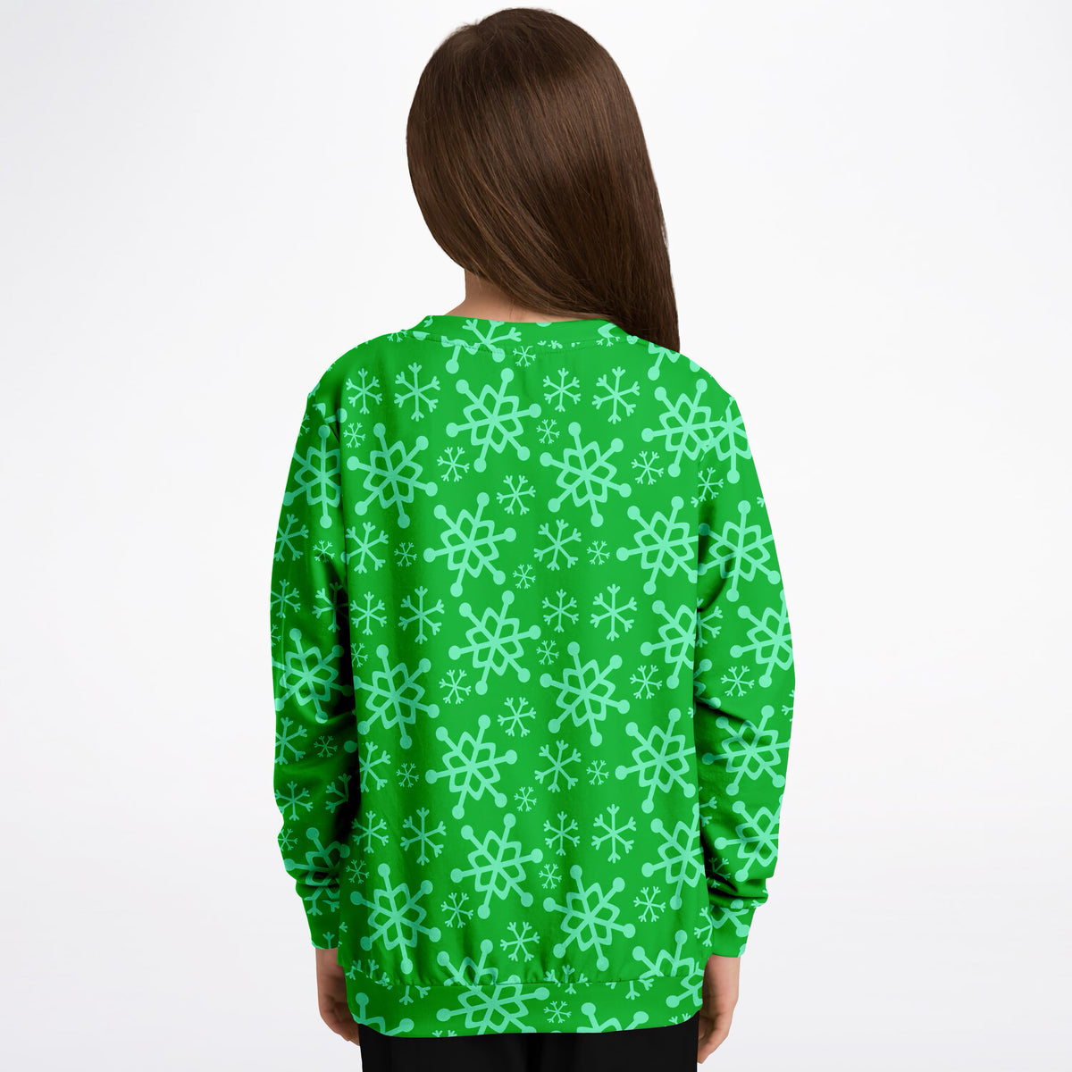 Kids Green Snowflake Christmas Sweatshirt – Ultra Soft & Stretchy, Cozy Fleece or Lightweight Sports Fabric Sweatshirt – Ultra Soft & Stretchy, Cozy Fleece or Lightweight Sports Fabric