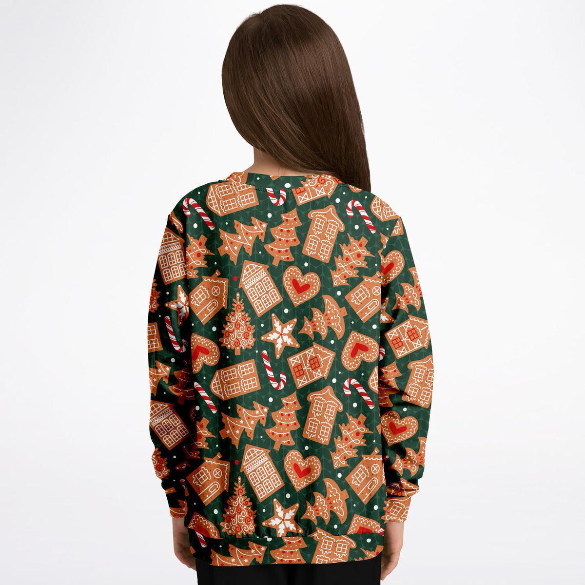 Kids Green Christmas Gingerbread Sweatshirt – Ultra Soft & Stretchy, Cozy Fleece or Lightweight Sports Fabric Sweatshirt – Ultra Soft & Stretchy, Cozy Fleece or Lightweight Sports Fabric