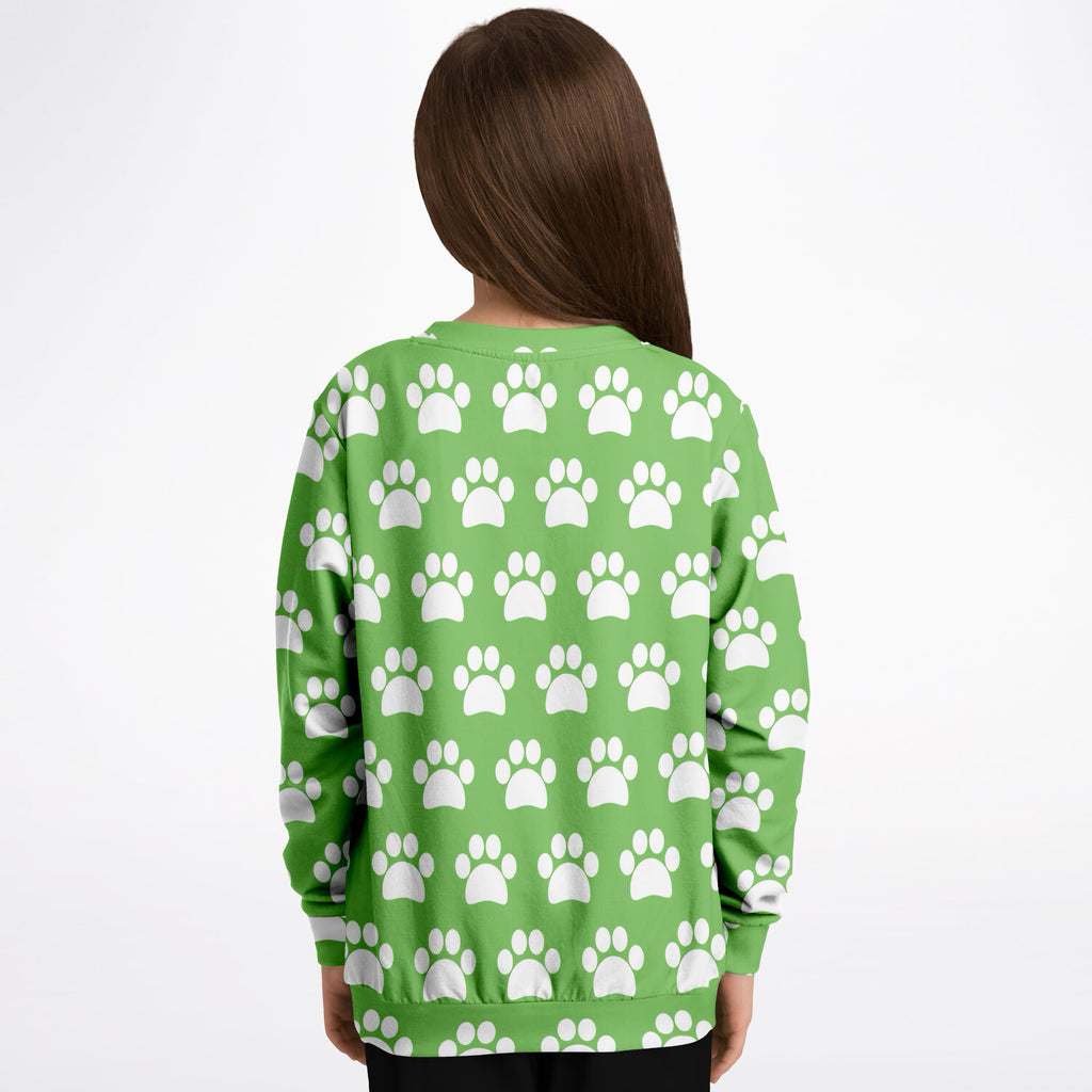 Kids Green Paw Print Sweatshirt – Ultra Soft & Stretchy, Cozy Fleece or Lightweight Sports Fabric Sweatshirt – Ultra Soft & Stretchy, Cozy Fleece or Lightweight Sports Fabric