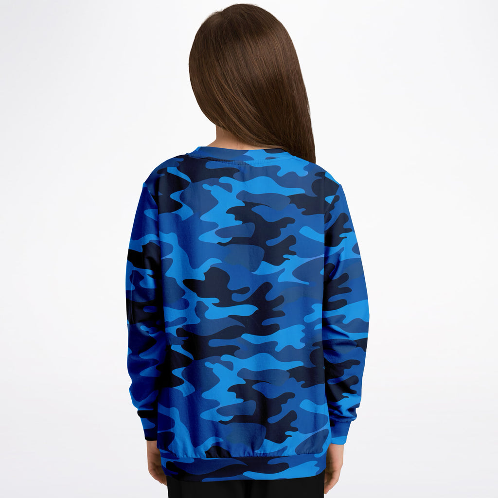 Kids Blue Camouflage Sweatshirt – Ultra Soft & Stretchy, Cozy Fleece or Lightweight Sports Fabric Sweatshirt – Ultra Soft & Stretchy, Cozy Fleece or Lightweight Sports Fabric