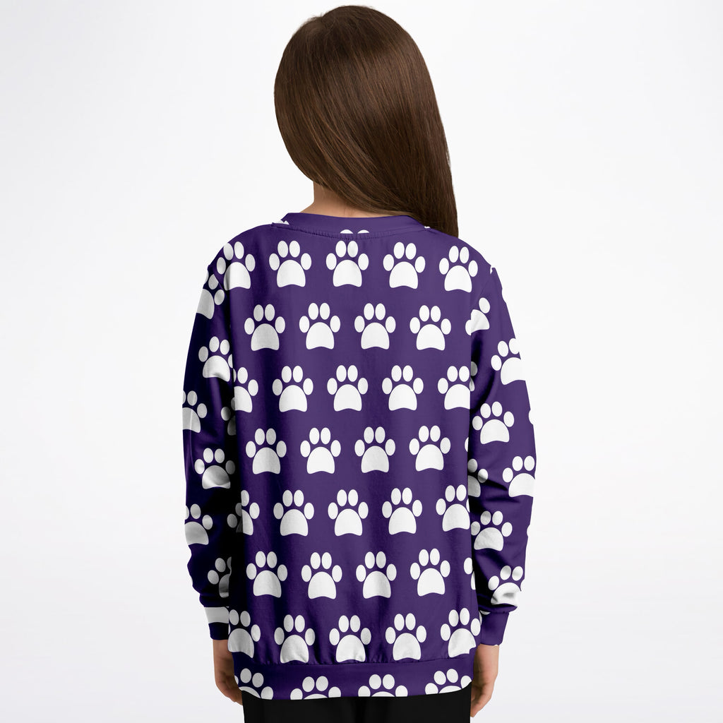 Kids Dark Purple Paw Print Sweatshirt – Ultra Soft & Stretchy, Cozy Fleece or Lightweight Sports Fabric Sweatshirt – Ultra Soft & Stretchy, Cozy Fleece or Lightweight Sports Fabric