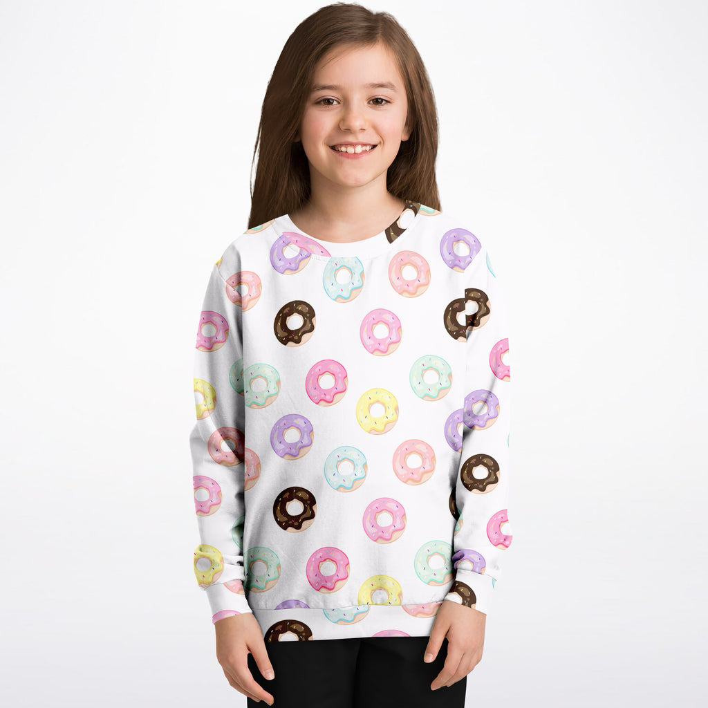 Kids Colorful Donuts Sweatshirt – Cozy Cotton Fleece or Lightweight Sports Fabric