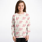 Girls Pink Axolotl Sweatshirt – Cozy Cotton Fleece or Lightweight Sports Fabric