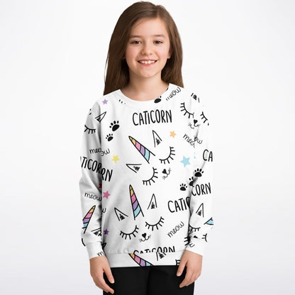 Girls Magical Caticorn Sweatshirt – Cozy Cotton Fleece or Lightweight Sports Fabric