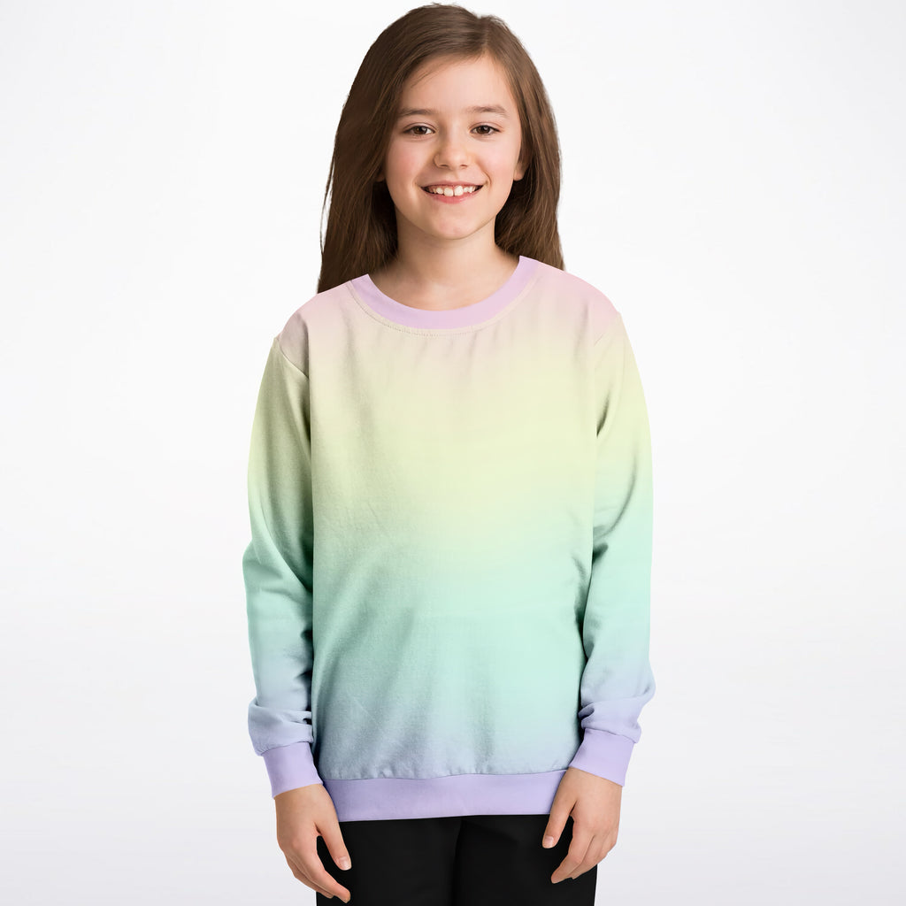 Girls Pastel Rainbow Sweatshirt – Cozy Cotton Fleece or Lightweight Sports Fabric
