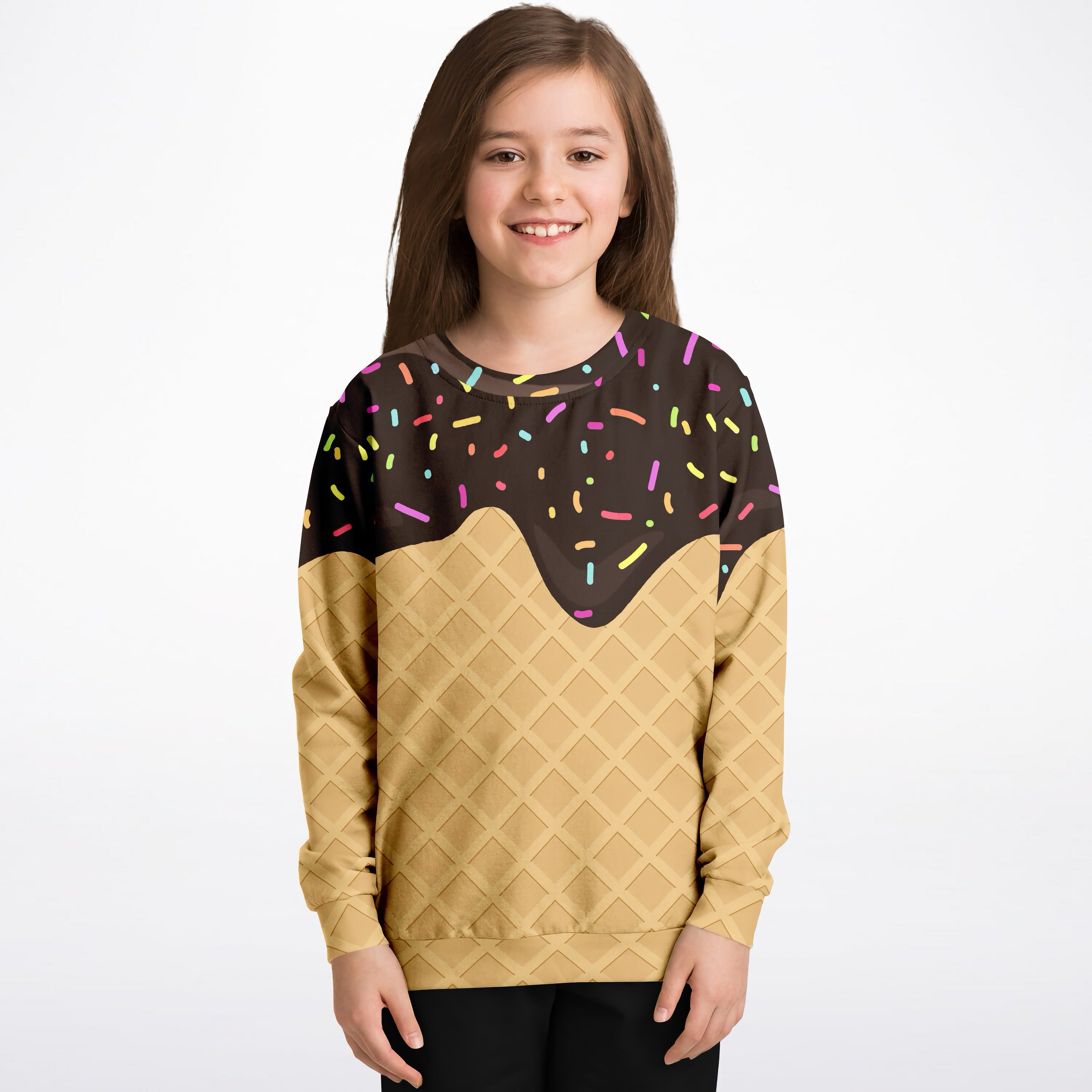Kids Chocolate Ice Cream Cone Sweatshirt – Cozy Cotton Fleece or Lightweight Sports Fabric