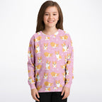 Girls Pink Corgi Dog Sweatshirt – Cozy Cotton Fleece or Lightweight Sports Fabric