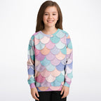 Girls Rainbow Mermaid Scales Sweatshirt – Cozy Cotton Fleece or Lightweight Sports Fabric