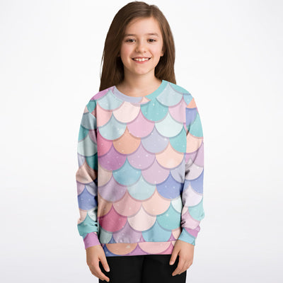 Girls Rainbow Mermaid Scales Sweatshirt – Cozy Cotton Fleece or Lightweight Sports Fabric
