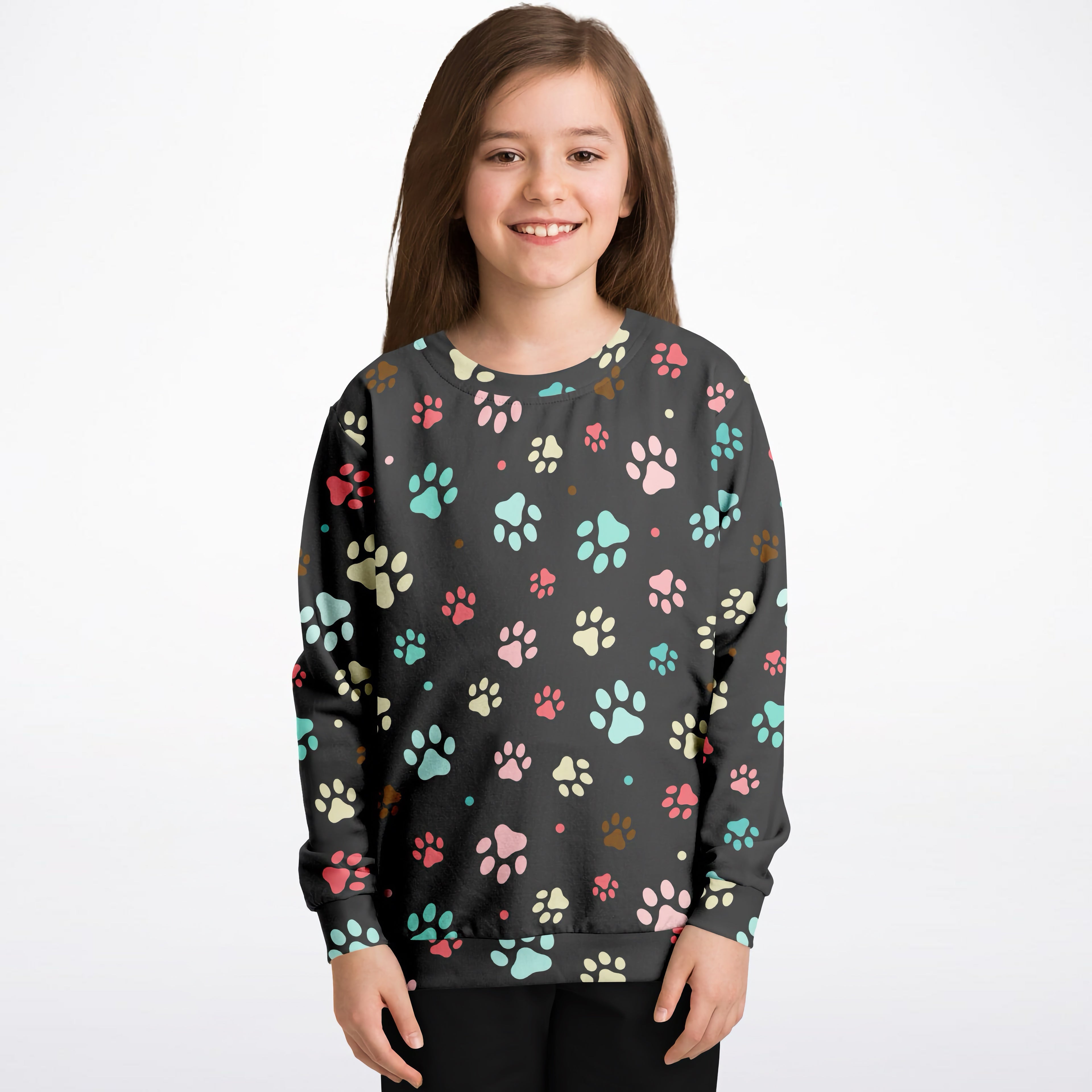 Kids Colorful Paw Print Sweatshirt – Cozy Cotton Fleece or Lightweight Sports Fabric