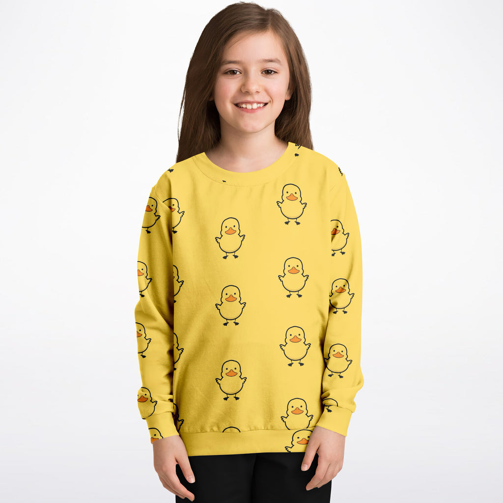Kids Yellow Duck Sweatshirt – Cozy Cotton Fleece or Lightweight Sports Fabric
