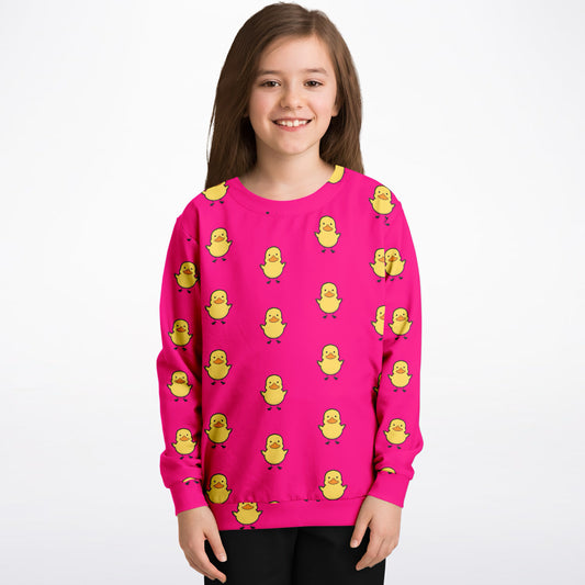 Girls Pink Rubber Duck Sweatshirt – Cozy Cotton Fleece or Lightweight Sports Fabric