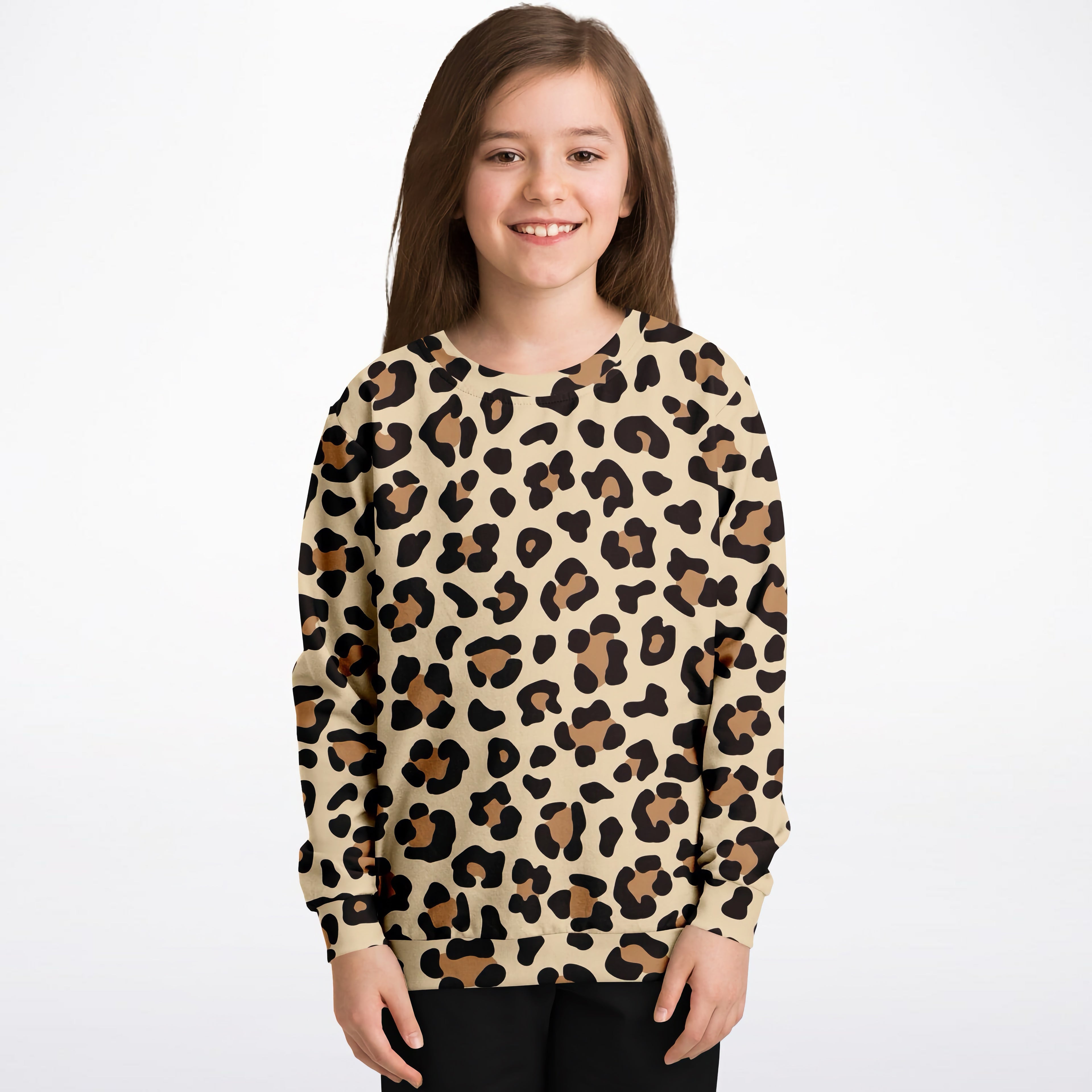 Kids Leopard Print Sweatshirt – Cozy Cotton Fleece or Lightweight Sports Fabric