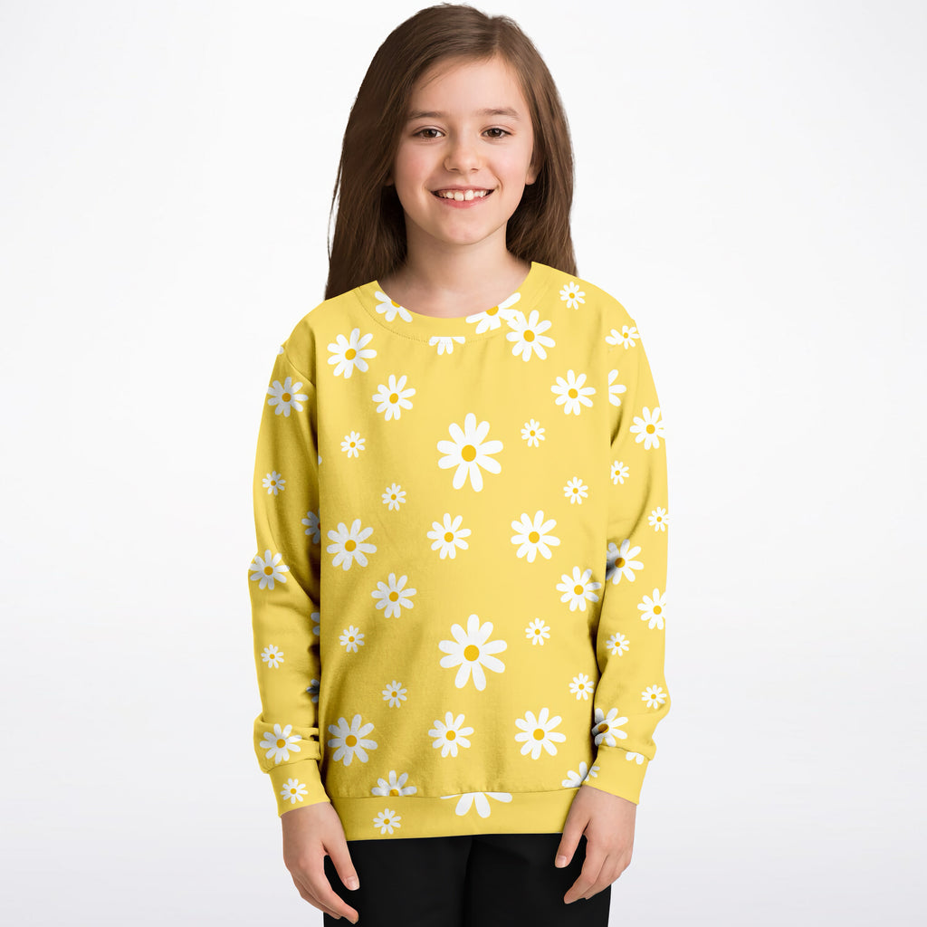 Kids Yellow Daisy Sweatshirt – Cozy Cotton Fleece or Lightweight Sports Fabric