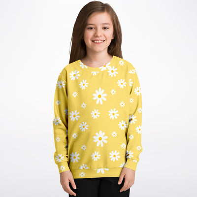 Kids Yellow Daisy Sweatshirt – Cozy Cotton Fleece or Lightweight Sports Fabric