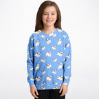 Kids Blue Pug Sweatshirt – Cozy Cotton Fleece or Lightweight Sports Fabric