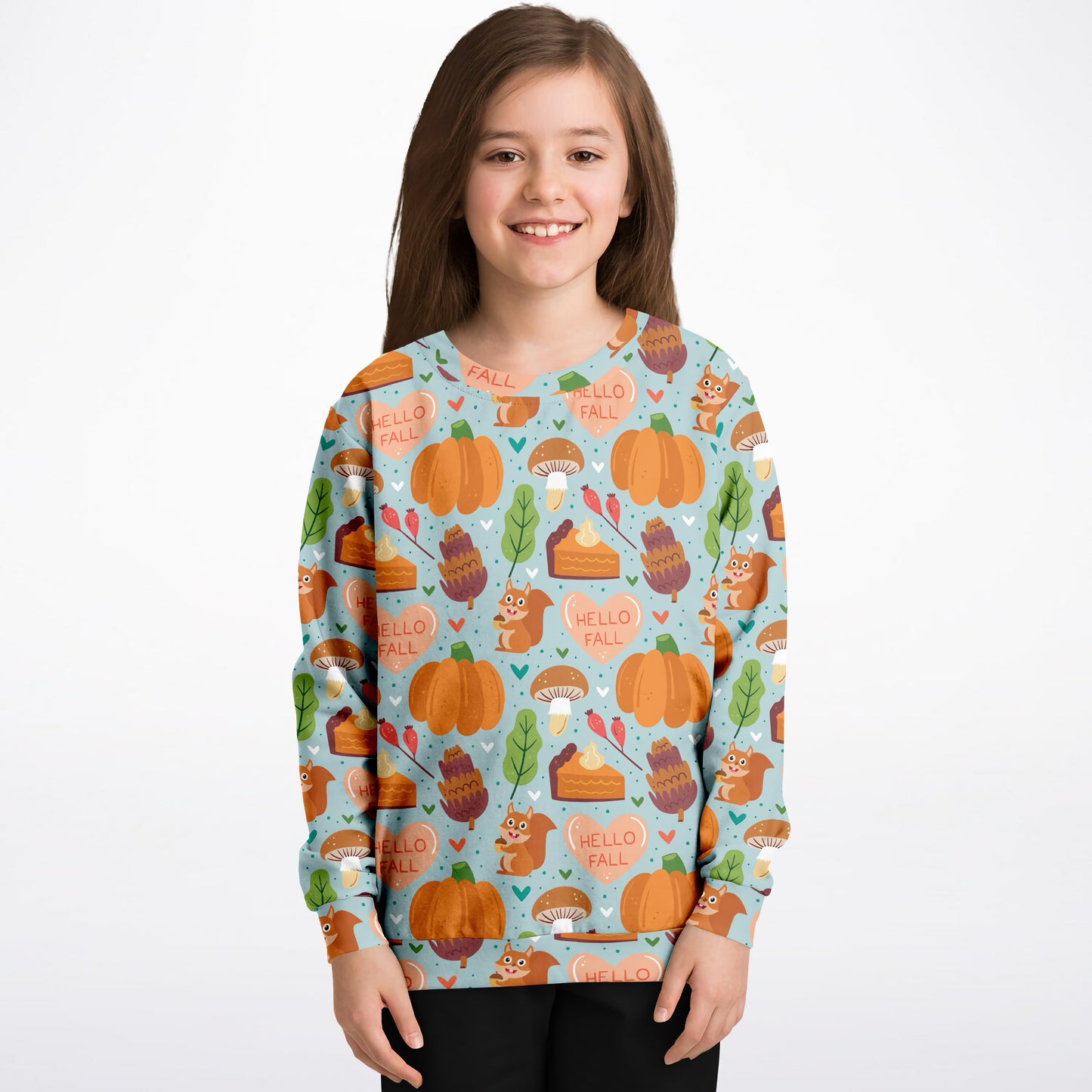 Kids 'Hello Fall' Autumn Themed Sweatshirt – Cozy Cotton Fleece or Lightweight Sports Fabric