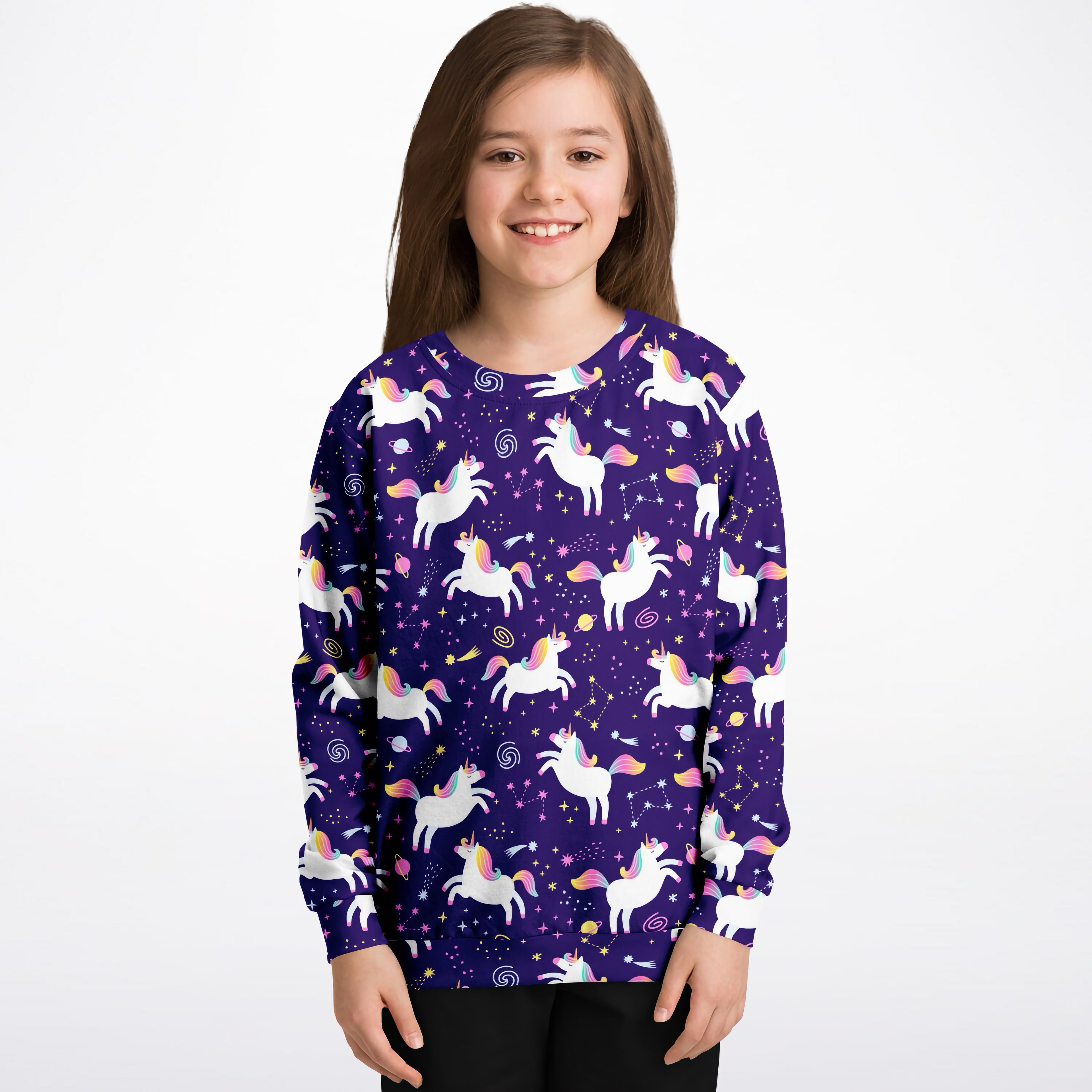 Girls Space Unicorn Sweatshirt – Cozy Cotton Fleece or Lightweight Sports Fabric