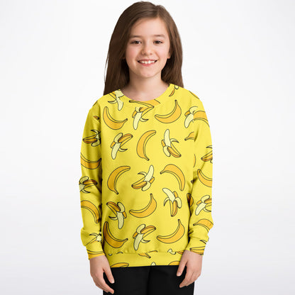 Kids Yellow Banana Sweatshirt – Cozy Cotton Fleece or Lightweight Sports Fabric