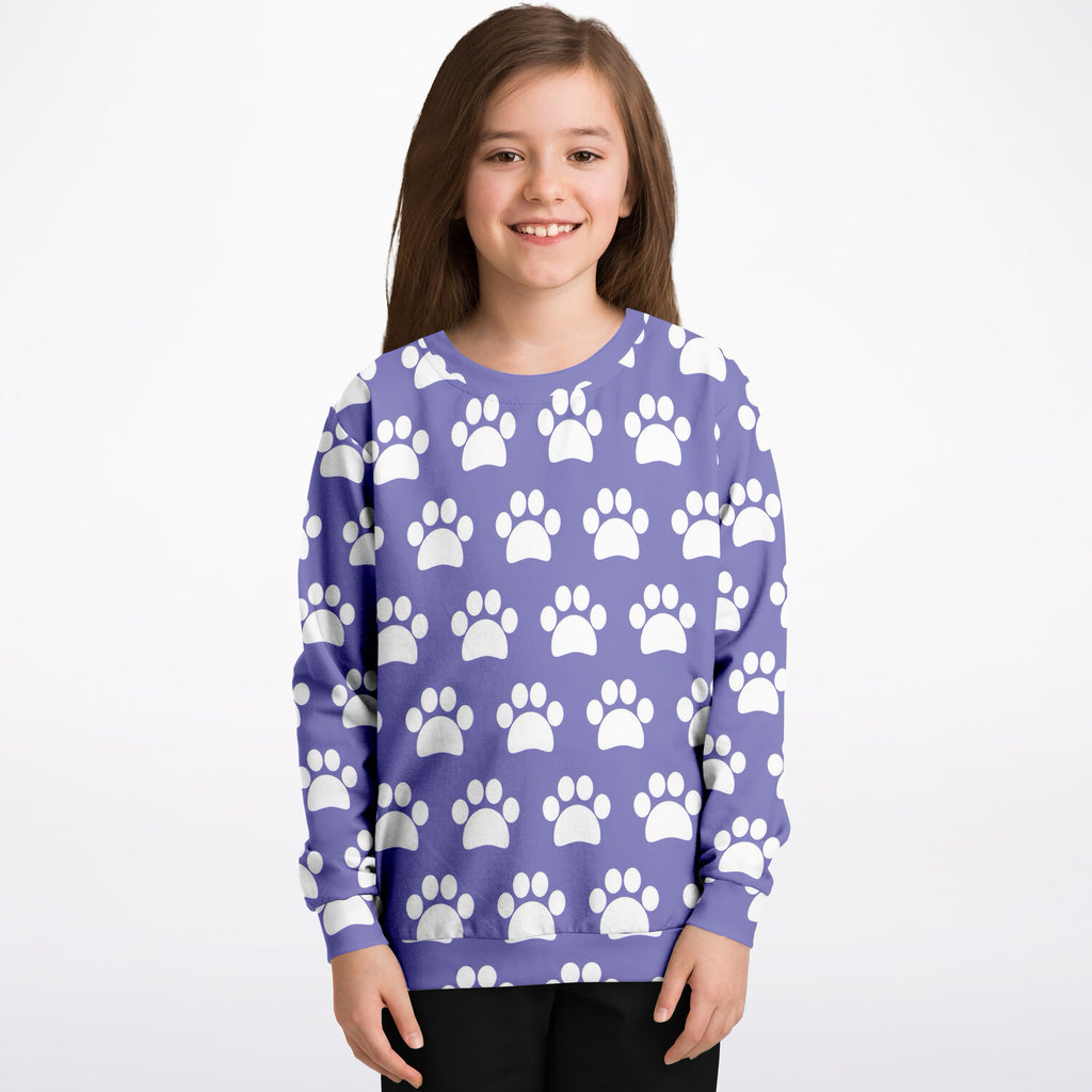 Kids Purple Paw Print Sweatshirt – Ultra Soft & Stretchy, Cozy Fleece or Lightweight Sports Fabric Sweatshirt – Ultra Soft & Stretchy, Cozy Fleece or Lightweight Sports Fabric