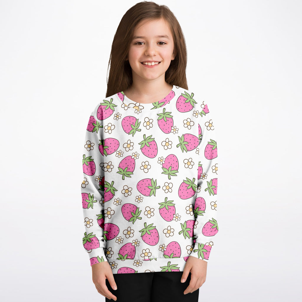 Girls Pink Strawberry Sweatshirt – Ultra Soft & Stretchy, Cozy Fleece or Lightweight Sports Fabric Sweatshirt – Ultra Soft & Stretchy, Cozy Fleece or Lightweight Sports Fabric