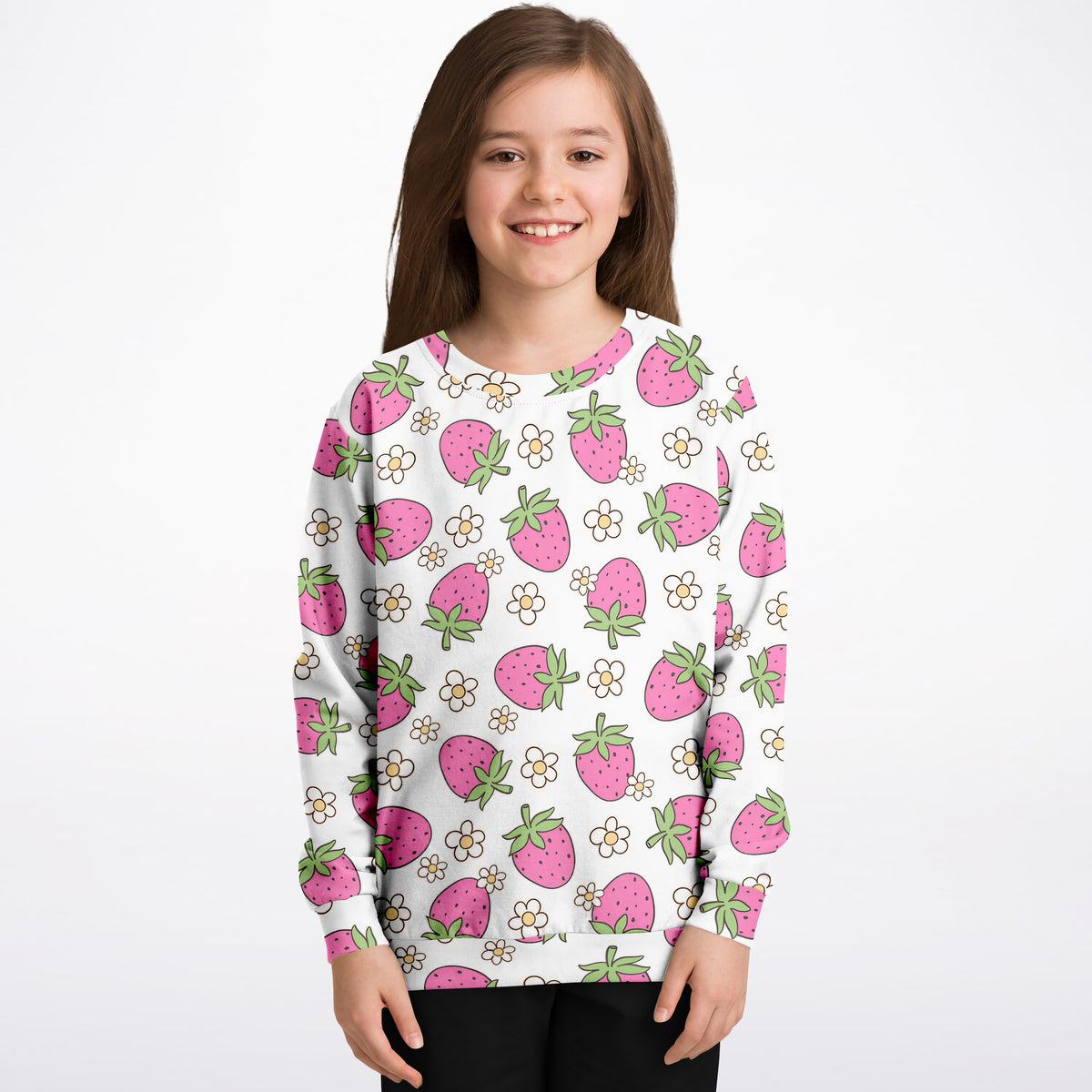 Girls Pink Strawberry Sweatshirt – Ultra Soft & Stretchy, Cozy Fleece or Lightweight Sports Fabric Sweatshirt – Ultra Soft & Stretchy, Cozy Fleece or Lightweight Sports Fabric