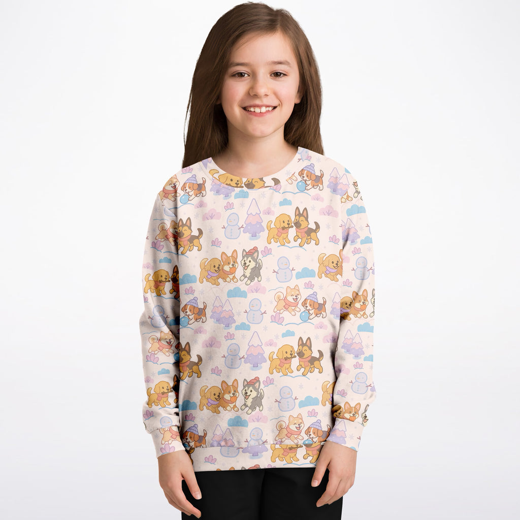 Kids Cute Winter Puppies Sweatshirt – Ultra Soft & Stretchy, Cozy Fleece or Lightweight Sports Fabric Sweatshirt – Ultra Soft & Stretchy, Cozy Fleece or Lightweight Sports Fabric