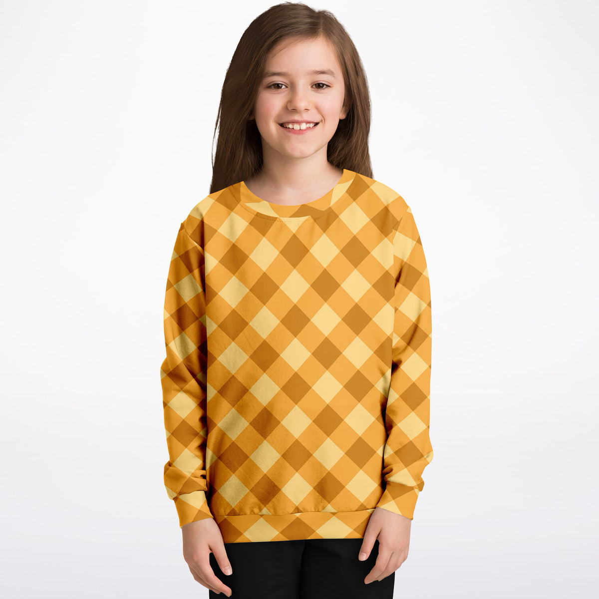 Kids Orange Gingham Sweatshirt – Ultra Soft & Stretchy, Cozy Fleece or Lightweight Sports Fabric Sweatshirt – Ultra Soft & Stretchy, Cozy Fleece or Lightweight Sports Fabric