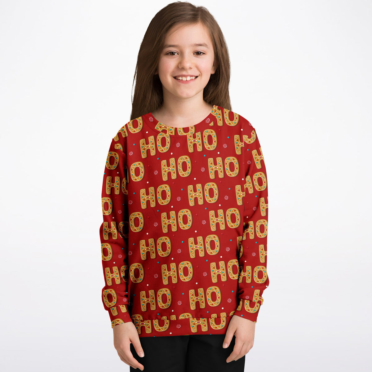 Kids Red Ho Ho Ho Christmas Sweatshirt – Ultra Soft & Stretchy, Cozy Fleece or Lightweight Sports Fabric Sweatshirt – Ultra Soft & Stretchy, Cozy Fleece or Lightweight Sports Fabric