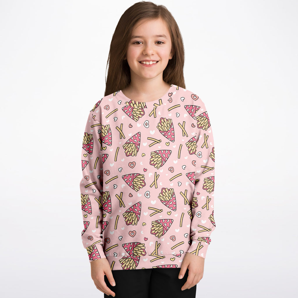 Girls Girls Pink French Fries & Hearts Sweatshirt – Ultra Soft & Stretchy, Cozy Fleece or Lightweight Sports Fabric Sweatshirt – Ultra Soft & Stretchy, Cozy Fleece or Lightweight Sports Fabric