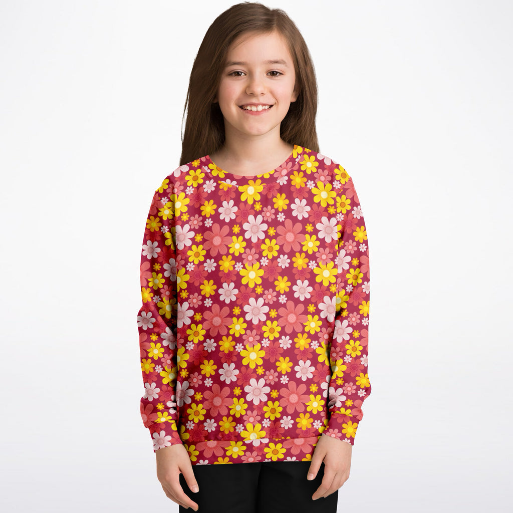 Kids Red Floral Sweatshirt – Ultra Soft & Stretchy, Cozy Fleece or Lightweight Sports Fabric Sweatshirt – Ultra Soft & Stretchy, Cozy Fleece or Lightweight Sports Fabric
