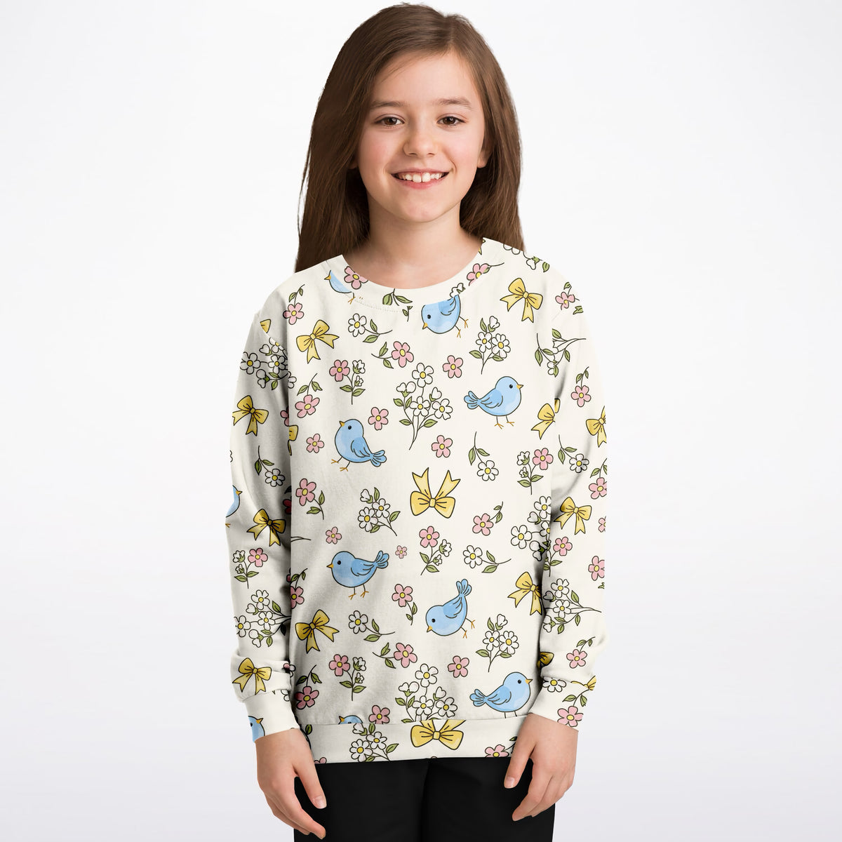 Girls Floral Blue Bird Sweatshirt – Ultra Soft & Stretchy, Cozy Fleece or Lightweight Sports Fabric Sweatshirt – Ultra Soft & Stretchy, Cozy Fleece or Lightweight Sports Fabric