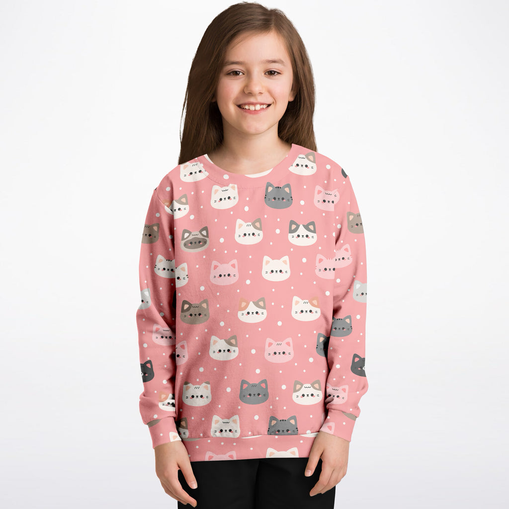 Girls Pink Cat Sweatshirt – Ultra Soft & Stretchy, Cozy Fleece or Lightweight Sports Fabric Sweatshirt – Ultra Soft & Stretchy, Cozy Fleece or Lightweight Sports Fabric