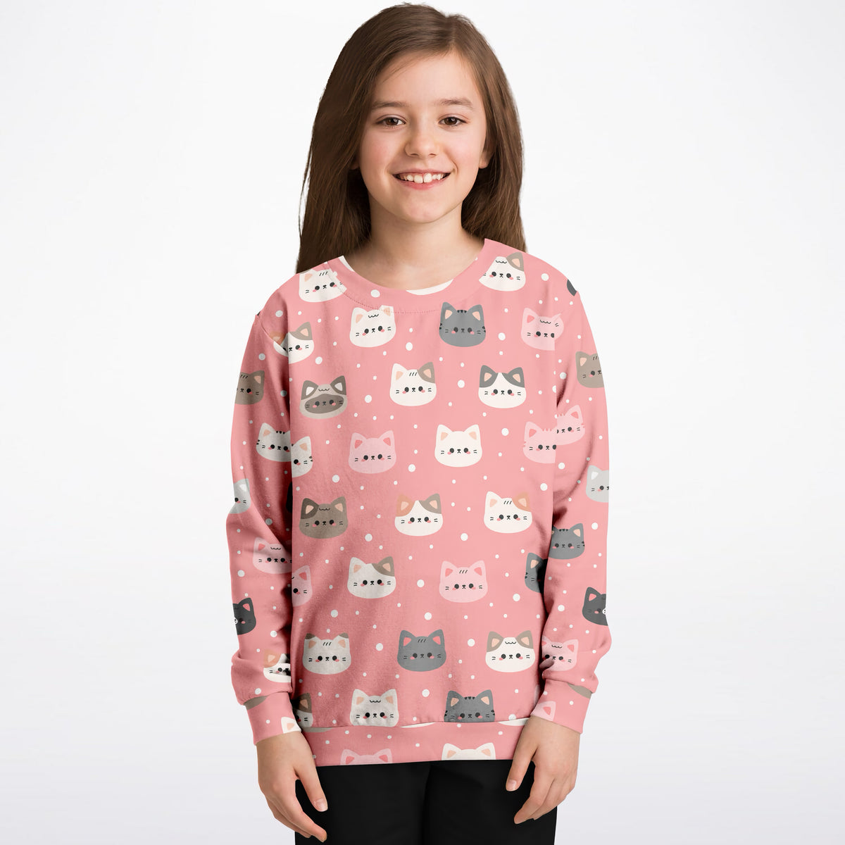 Girls Pink Cat Sweatshirt – Ultra Soft & Stretchy, Cozy Fleece or Lightweight Sports Fabric Sweatshirt – Ultra Soft & Stretchy, Cozy Fleece or Lightweight Sports Fabric