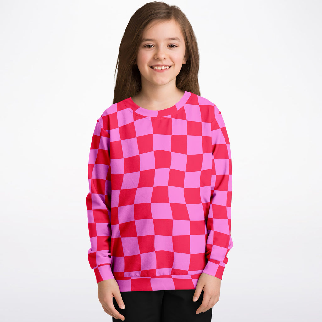Girls Bright Pink and Red Checkered Sweatshirt – Ultra Soft & Stretchy, Cozy Fleece or Lightweight Sports Fabric Sweatshirt – Ultra Soft & Stretchy, Cozy Fleece or Lightweight Sports Fabric