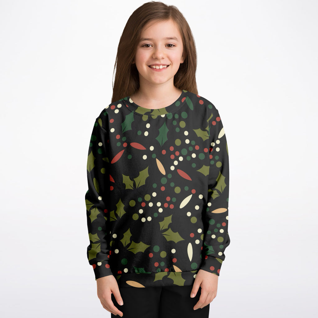 Kids Christmas Holly Berry Sweatshirt – Ultra Soft & Stretchy, Cozy Fleece or Lightweight Sports Fabric Sweatshirt – Ultra Soft & Stretchy, Cozy Fleece or Lightweight Sports Fabric