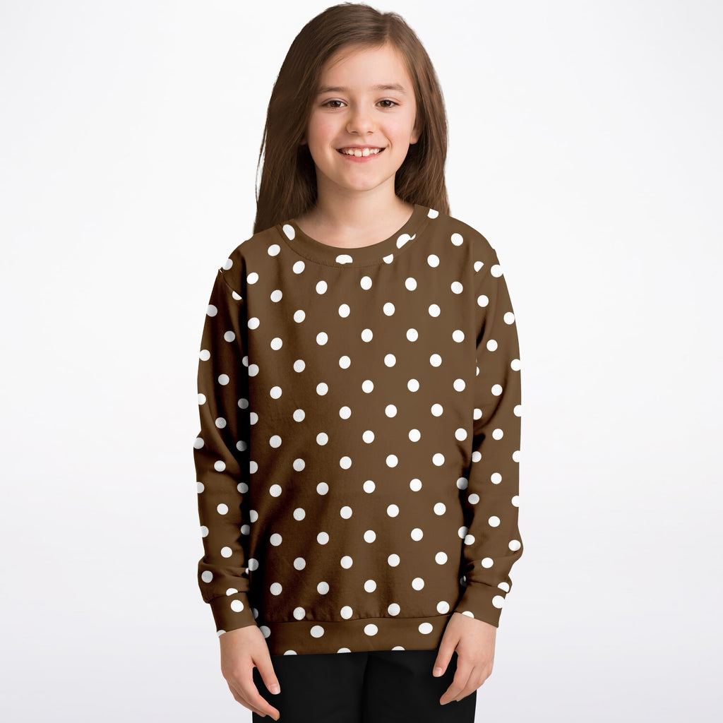 Kids Brown Polka Dot Sweatshirt – Ultra Soft & Stretchy, Cozy Fleece or Lightweight Sports Fabric Sweatshirt – Ultra Soft & Stretchy, Cozy Fleece or Lightweight Sports Fabric