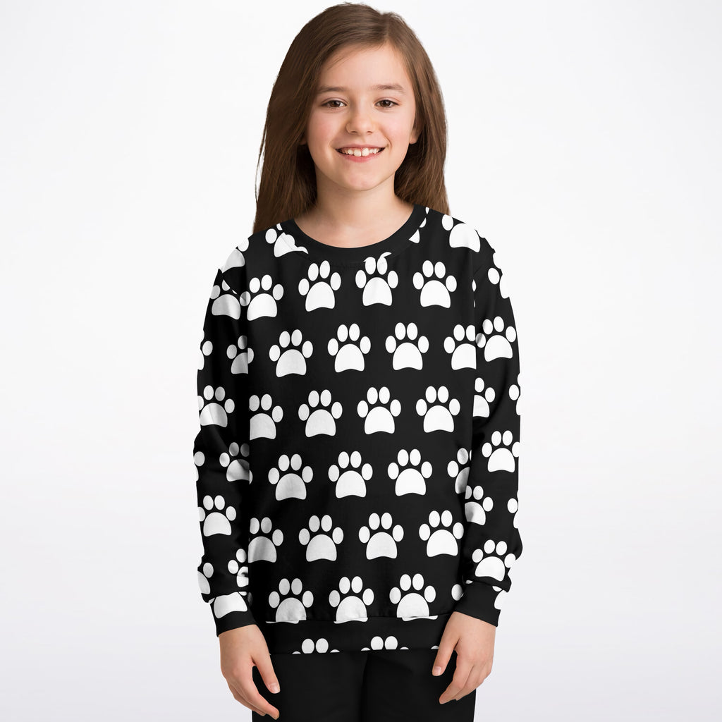 Kids Black Paw Print Sweatshirt – Ultra Soft & Stretchy, Cozy Fleece or Lightweight Sports Fabric Sweatshirt – Ultra Soft & Stretchy, Cozy Fleece or Lightweight Sports Fabric