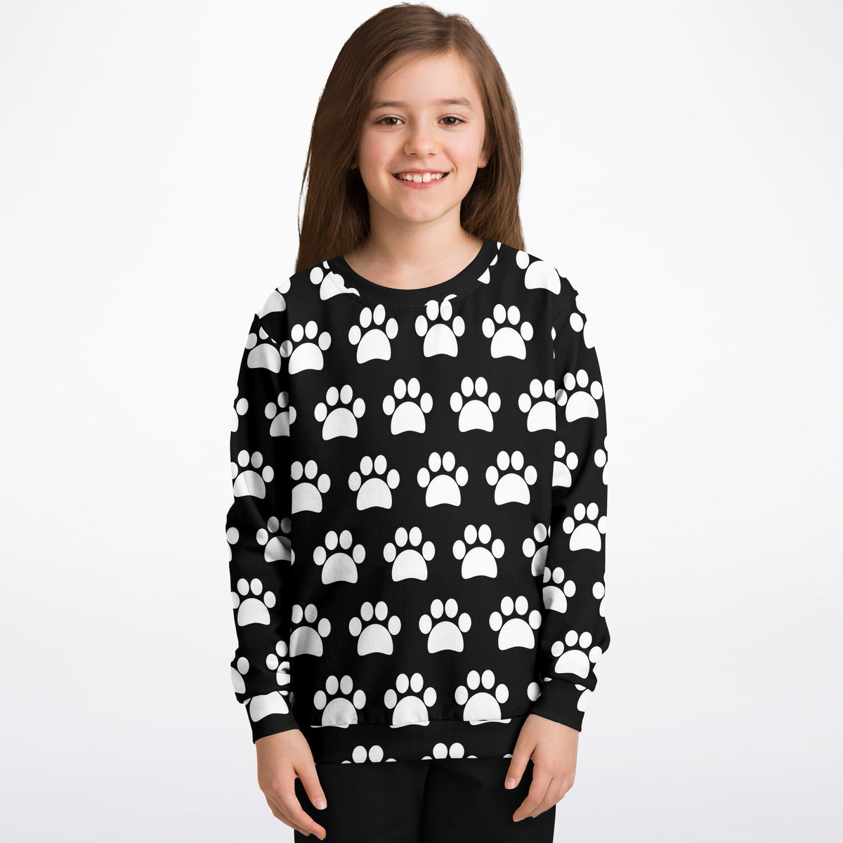 Kids Black Paw Print Sweatshirt – Ultra Soft & Stretchy, Cozy Fleece or Lightweight Sports Fabric Sweatshirt – Ultra Soft & Stretchy, Cozy Fleece or Lightweight Sports Fabric