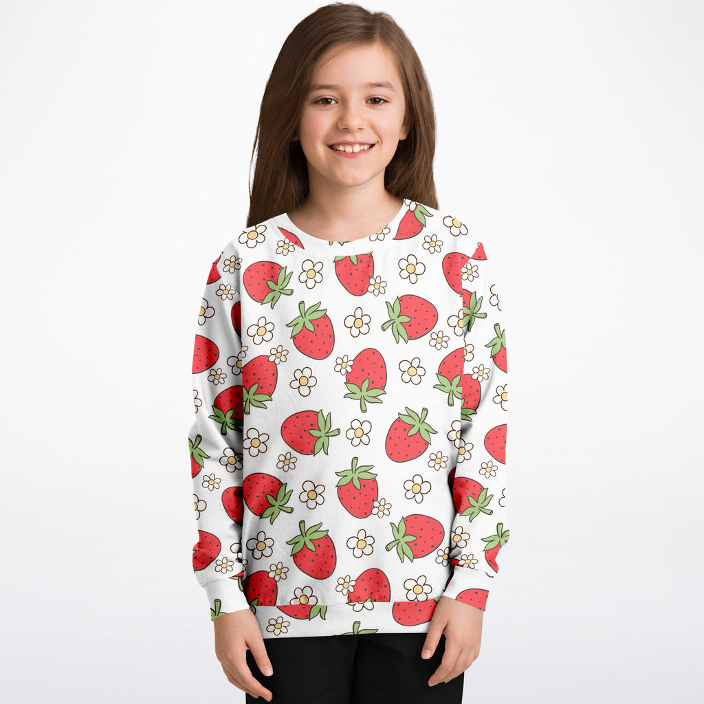 Girls Strawberry & Daisy Sweatshirt – Ultra Soft & Stretchy, Cozy Fleece or Lightweight Sports Fabric Sweatshirt – Ultra Soft & Stretchy, Cozy Fleece or Lightweight Sports Fabric