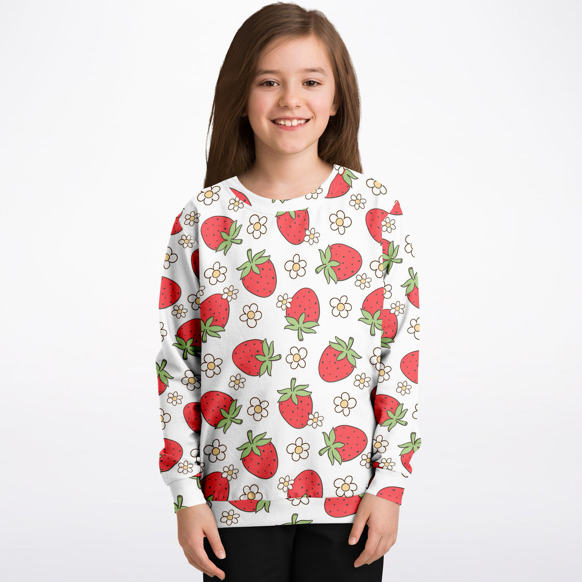 Girls Strawberry & Daisy Sweatshirt – Ultra Soft & Stretchy, Cozy Fleece or Lightweight Sports Fabric Sweatshirt – Ultra Soft & Stretchy, Cozy Fleece or Lightweight Sports Fabric
