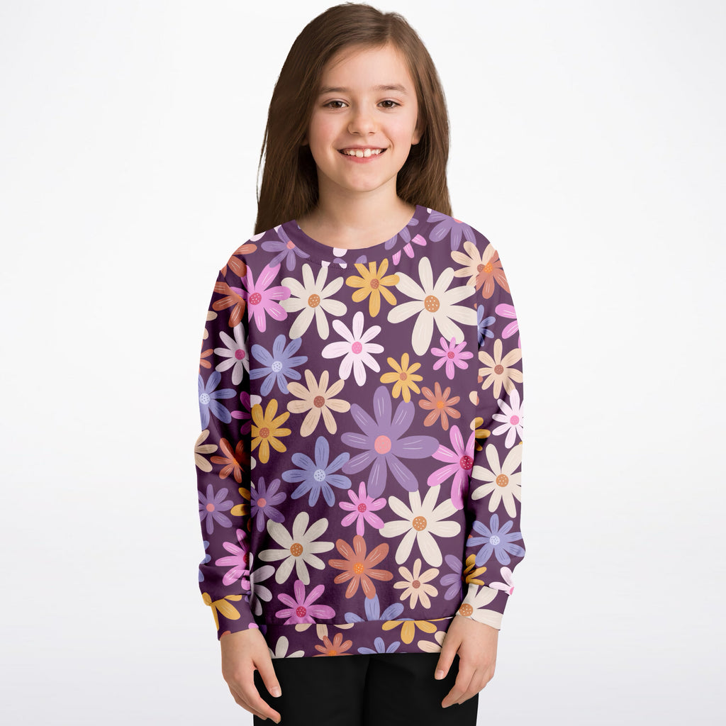 Girls Purple Daisy Sweatshirt – Ultra Soft & Stretchy, Cozy Fleece or Lightweight Sports Fabric Sweatshirt – Ultra Soft & Stretchy, Cozy Fleece or Lightweight Sports Fabric