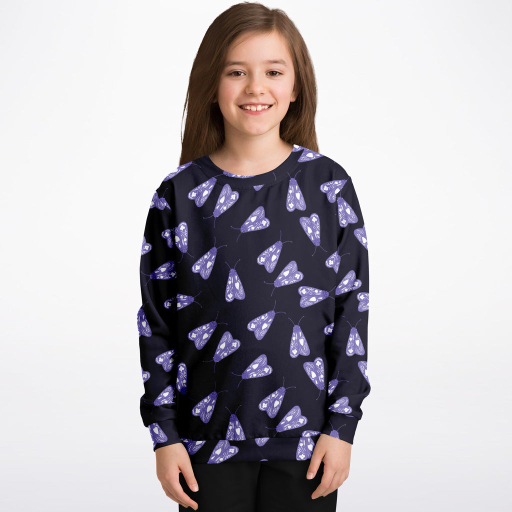 Kids Purple Floral Moth Sweatshirt – Ultra Soft & Stretchy, Cozy Fleece or Lightweight Sports Fabric Sweatshirt – Ultra Soft & Stretchy, Cozy Fleece or Lightweight Sports Fabric