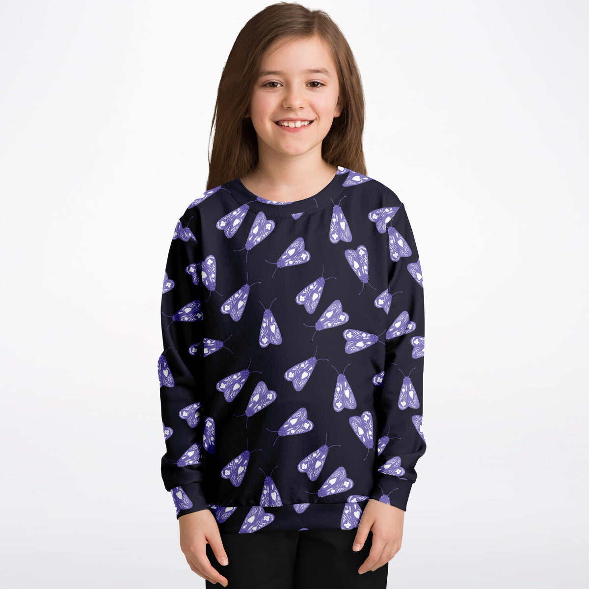 Kids Purple Floral Moth Sweatshirt – Ultra Soft & Stretchy, Cozy Fleece or Lightweight Sports Fabric Sweatshirt – Ultra Soft & Stretchy, Cozy Fleece or Lightweight Sports Fabric