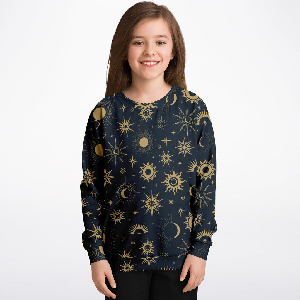 Kids Celestial Sun & Moon Sweatshirt – Ultra Soft & Stretchy, Cozy Fleece or Lightweight Sports Fabric Sweatshirt – Ultra Soft & Stretchy, Cozy Fleece or Lightweight Sports Fabric