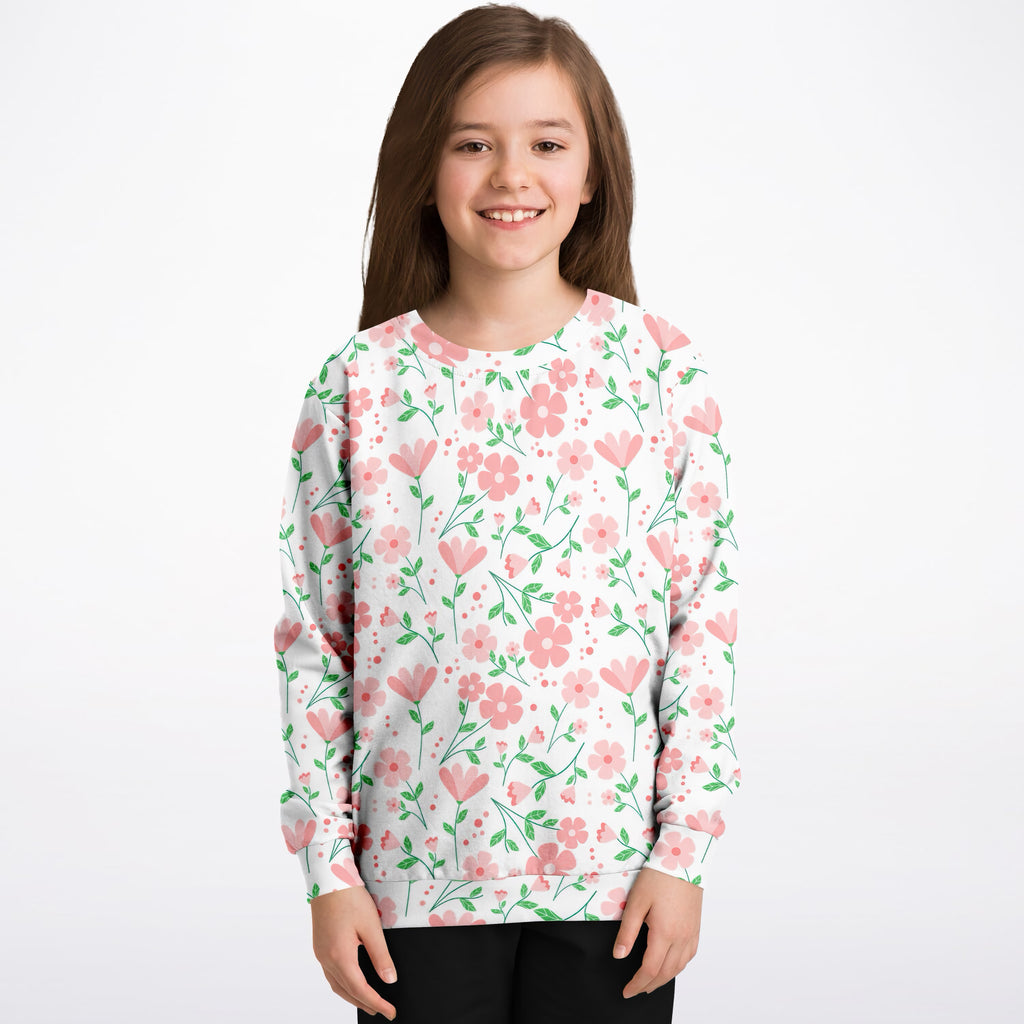 Girls Pink Flower Petals Sweatshirt – Ultra Soft & Stretchy, Cozy Fleece or Lightweight Sports Fabric Sweatshirt – Ultra Soft & Stretchy, Cozy Fleece or Lightweight Sports Fabric
